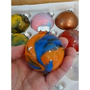 Tree House Studio Glass Round Christmas Ornaments Tie Dye Holiday Decoration